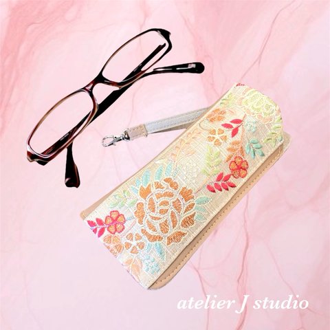 レース 刺繍リボン 眼鏡ケース ストラップ付き 老眼鏡 メガネ