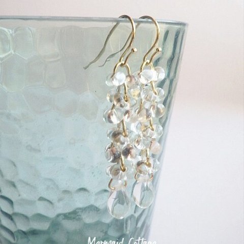 Water Cascade Earrings つぶつぶ水滴ガラスの連なりピアス・イヤリング