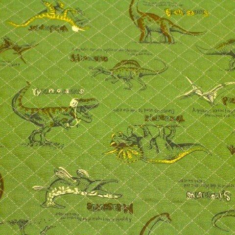 キルティング生地　恐竜柄 リアル恐竜 シンプル オリーブグリーン Ｑ－２７０　105㎝幅×50㎝