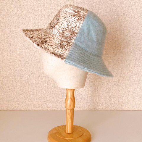 Cofyu★2Tone✲ミディブリムハット✲Pale Blue & Sun Flower 