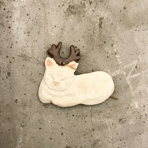 オーナメント/白猫トナカイ【陶芸雑貨/猫】