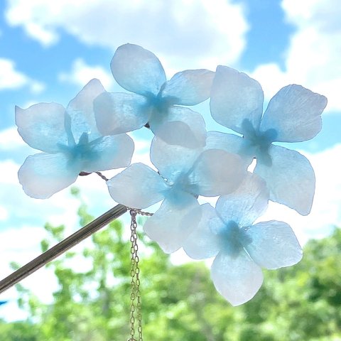 ほの透ける紫陽花のかんざし ✳︎ 空色ブルー   .*･ﾟ本物みたいな大振りリアルフォルム .ﾟ･*.  ✻再販3✻