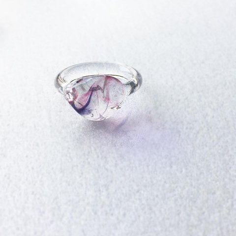 さざれ石のガラスリング　オールガラス製の透明感　ガラスの指輪　金属アレルギー対応：ガラスのリング　