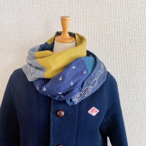 ５布のｍｉｘストール（デニム刺繍）