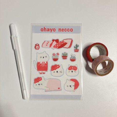 ohayo neccoシール(しろねこ)
