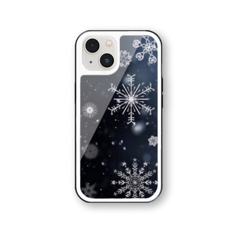 雪の結晶 4 強化ガラス iPhoneケース 雪 結晶　iPhone15 iPhone14 iPhone13 iPhone12 iPhone11 iPhoneSE2  iPhoneSE3