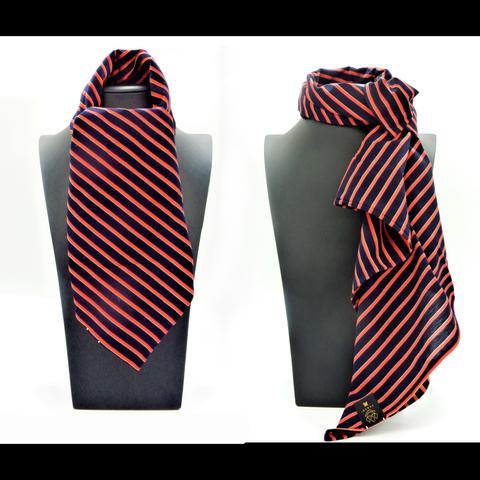 【スカーフ】　ラメボーダー：濃紺･朱赤(70x70)