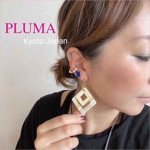 2重ひし形　バッファローホーン ピアス イヤリング pluma_a_014