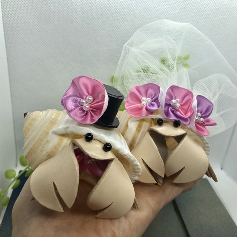 やどかりウェルカムドール★結婚式！海の結婚式！ミヤシロ貝（ピンク&パープルの花のベール））