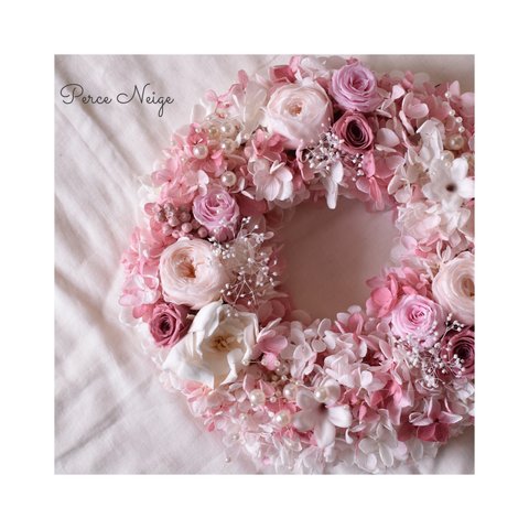 【受注製作】＊couronne de fleurs＊　ピンクのふんわりリース　誕生日　記念日　お祝い　お礼　結婚　ウェルカム　プレゼント