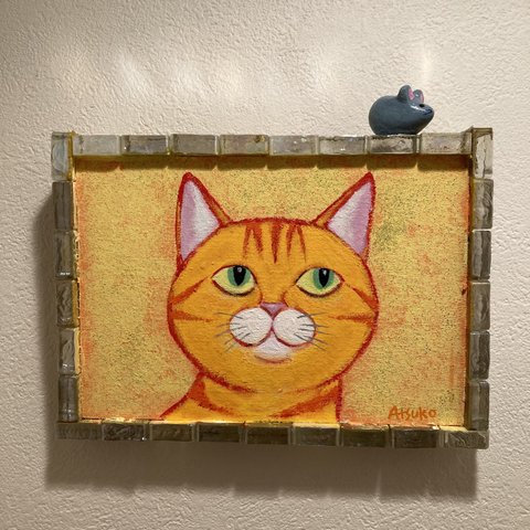 猫　絵画「あ！ネズミだ！」(オレンジキャット)