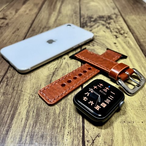 ※受注製作【apple Watch】アップルウォッチレザーバンド ルガトショルダー オレンジ