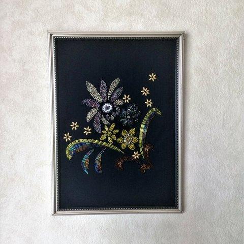 フラワービーズ刺繍　額装