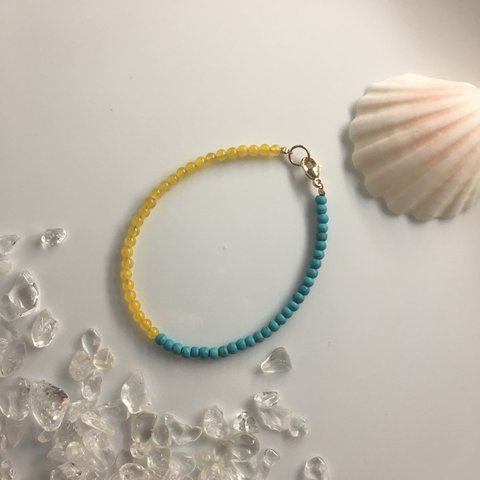 Turquoise Quarz（dye yellow） 14kgf KailuaSunrise <B08>　ターコイズ　クォーツ　ブレスレット