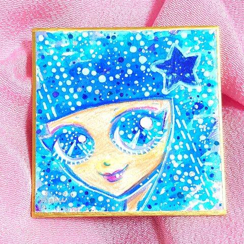 BLUE STAR【7.6×7.6センチ  ミニ色紙  原画イラスト】