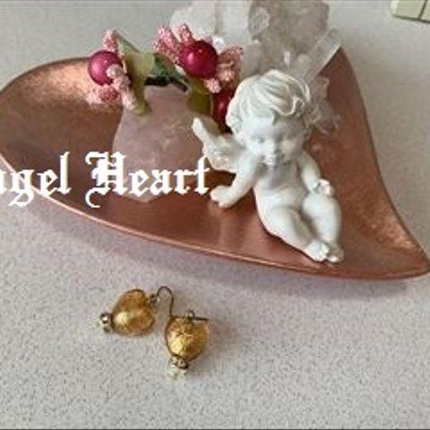 Angel　Heart～ヴェネチアンビーズハート　ピンクのピアス　G