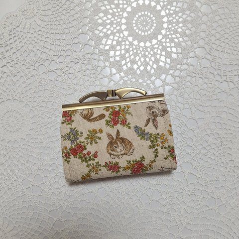 『ミニ財布』うさぎさん🐰お花の小さなお財布　小物入れ　きなり