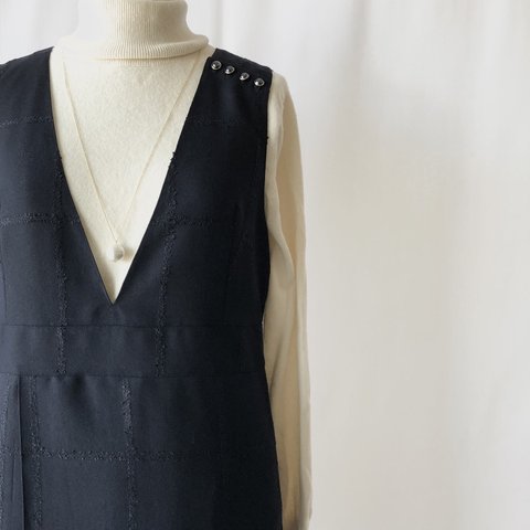 濃紺チェックのジャンパースカート(サロペットスカート)【フォーマル/ダークネイビー/ウィンドーペイン/チェック】
