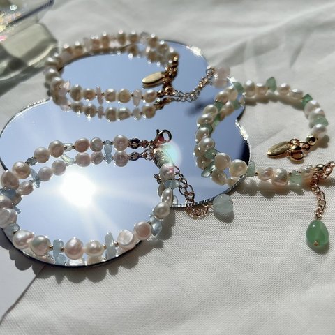 pearl×stone bracelet