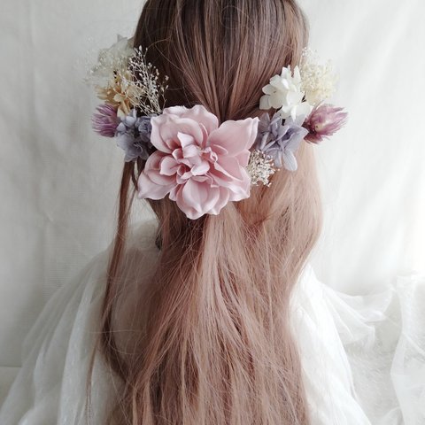 くすみピンク　成人式　卒業式　結婚式　髪飾り　ヘッドドレス　ヘッドパーツ　フォトウェディング　和装　振袖　着物　袴