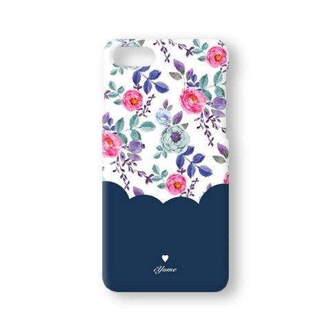 Feminine floral case＊ネイビー　名入れ ハードケース iPhone14 iPhone12 iPhone11Pro iPhone8 Xperia Galaxy ARROWS スマ