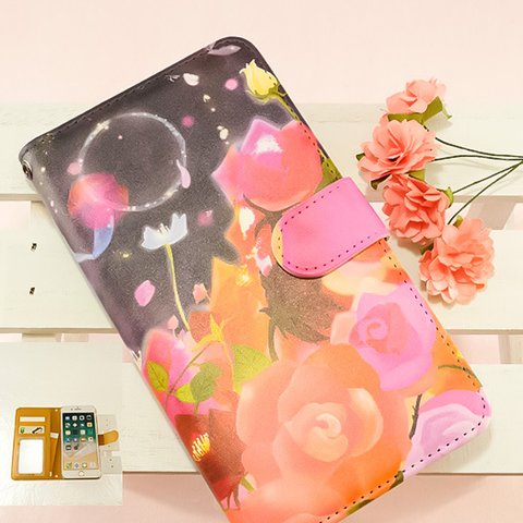 iPhone7Plus/8Plus新月の薔薇 手帳型ミラー付