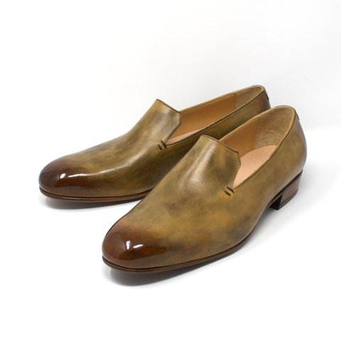 yojiomi slip-on / round toe / leather sole / khaki