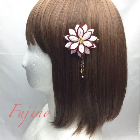 つまみ細工 ヘアクリップかさね牡丹