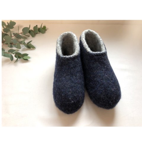 wool100％北欧風ルームシューズ／ネイビー