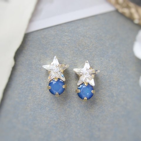 Star bijou earring／pierce（クリスタル＊ホワイトオパールヘリオトロープ）*4189*