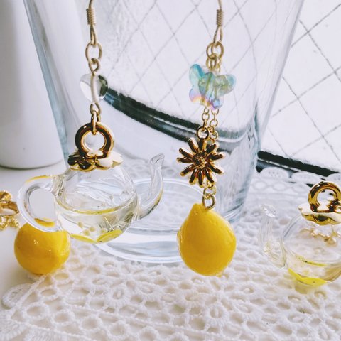 ~まったりTea timeピアス&イヤリング～LemonTea～