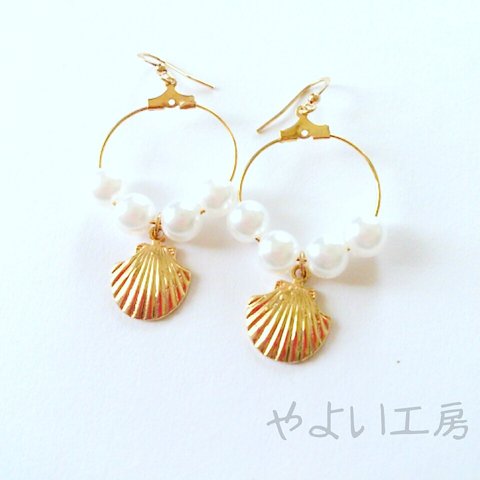 pearl goldshell hoop (ピアス*イヤリング)