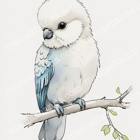 青 小鳥 インコ アニマル 動物 水彩画 イラスト アート（デジタルコンテンツ ダウンロード販売）