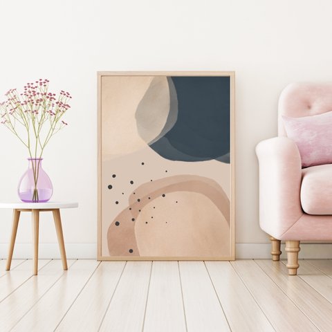 丸の抽象画ポスター / i0098 / インテリアポスター　ピンクと葉