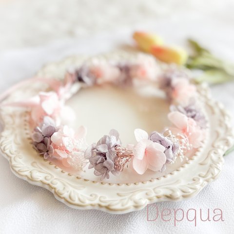 【送料無料】ベビーキッズ花冠　~pastel pink purple ~  花かんむり　ベビー　キッズ　はなかんむり　リングガール　ベビー花冠　子供用花冠　結婚式　誕生日　バースデー