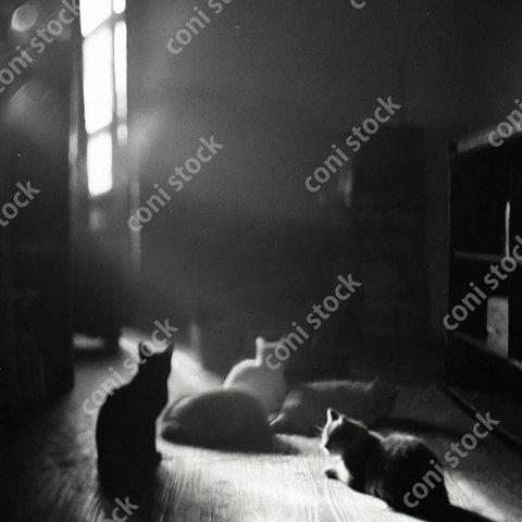 日向に集まる猫、レトロ、モノクロ、アート、古びた写真　conistock_66728
