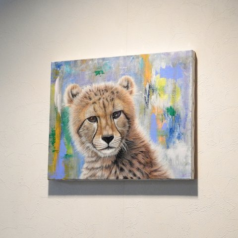 アクリル画「cheetah cub(チーターの子供）」  原画 F6サイズ 送料無料