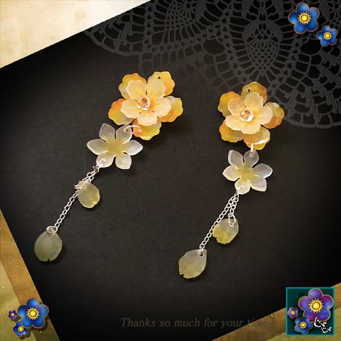 菜の花のロングピアス　イヤリング