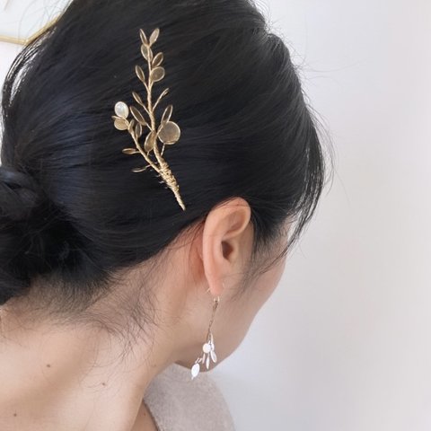 4点set 🌱ヘッドピース、ヘアアクセサリーに✨　ユーカリディップアート