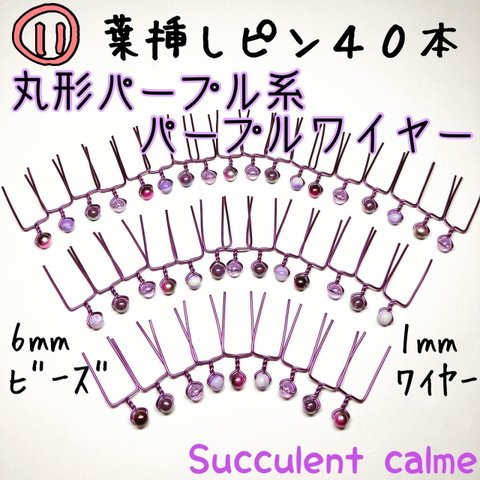 ⑪丸型パープル系★紫色ワイヤー☆葉挿しピン４０本