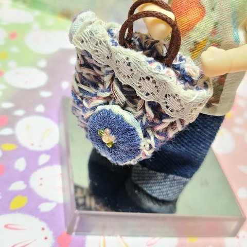[ねんどろいどどーる　オビツ11]　バッグ　手編み　刺繍パーツ付