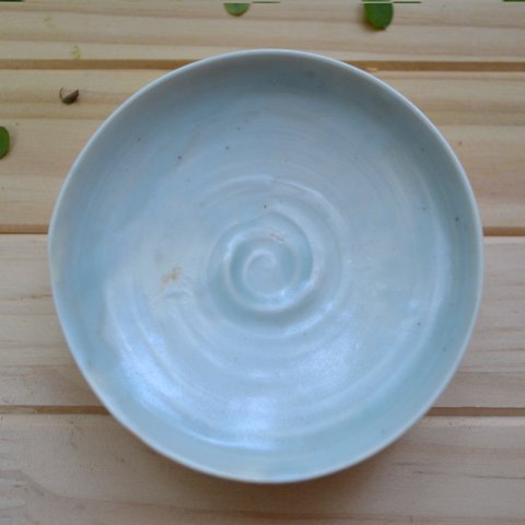 【豆皿】水色　青磁波紋の盃