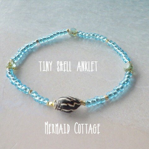 tiny shell anklet　アンクレット *ブルー＊