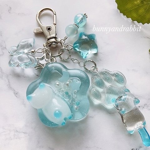 marine blue♬*°猫ちゃんと星型シェイカーキーホルダー 