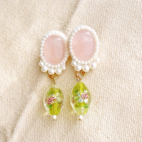 SET♡ローズ模様のアンティークビーズピアス