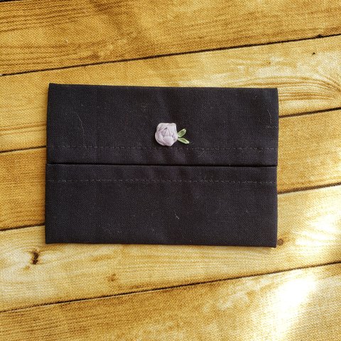 【現品　ポケットティッシュカバー】　キッズサイズ　巻きバラ　紫