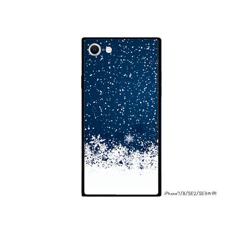 雪降る夜のスクエア型スマホケース 強化ガラスタイプ