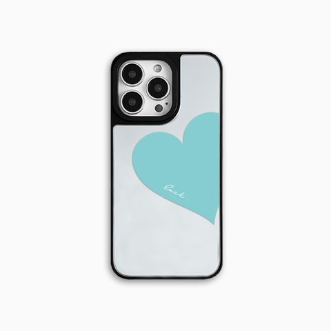 Big Heart♡ティファニーブルー風　鏡　耐久性グリップミラーケース　iPhoneケース　文字入れ