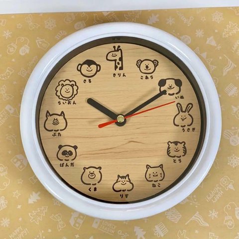 【木目調 Wall clock】動物さん シリーズ/知育玩具