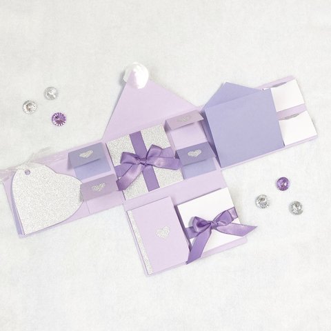 ✳︎組み立ていらず✳︎パーツつき　レター型　サプライズボックス　紫×白×シルバー